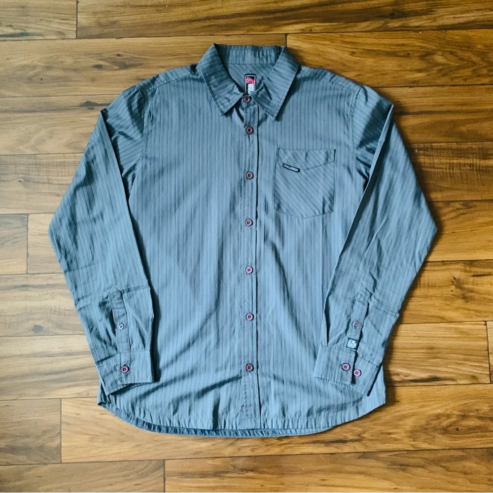 Metal Mulisha Striped Long Sleeve Grey Button Down Men’s Size Large